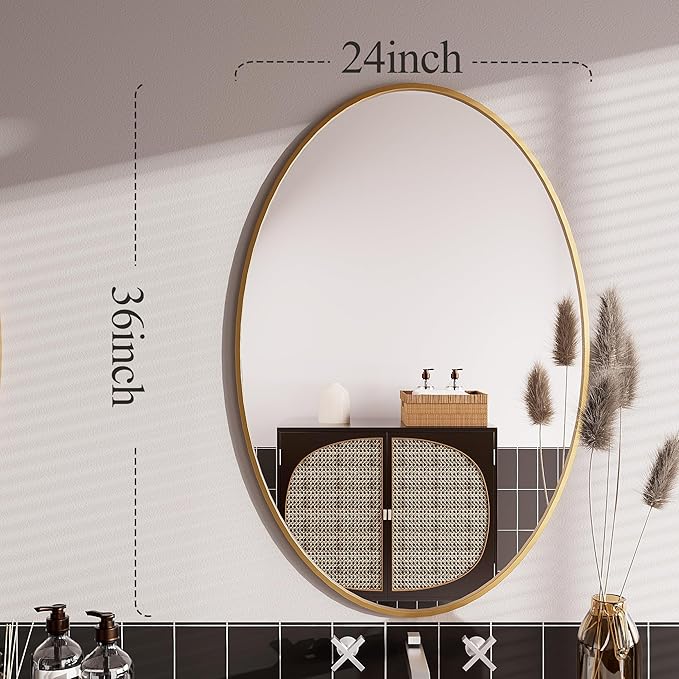 AUYHM Oval Mirrors,Oval Bathroom Mirrors,24x36 Gold Mirror for Bathroom,espejos decorativos de pared,Bathroom Mirrors for Over Sink(Gold)