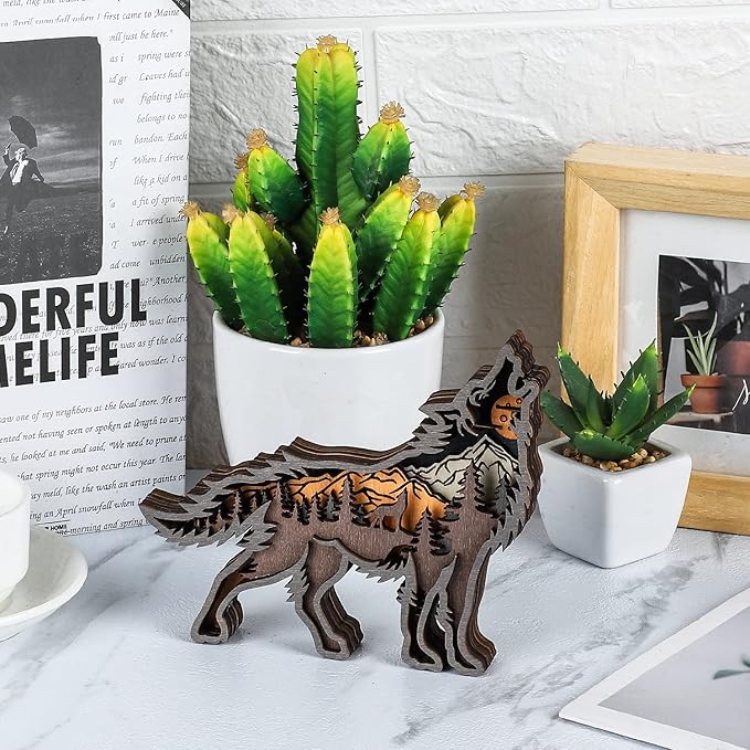 Laozai Wooden Forest Animals Wolf Decor Cabin Rustic Decor Wall Decorations Mountain decor for Bedroom Living Room Table Decorative
