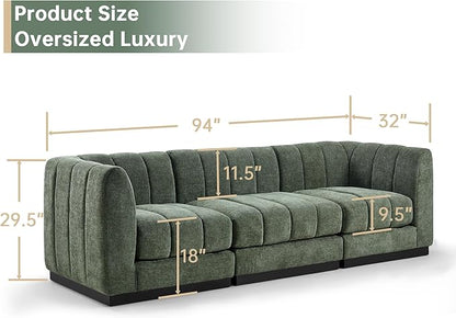Morden Fort 96" Modular Sectional Sofa, Deep Seat Chenille Couch with High Density Foam Cushions, 3-Seat Modern Minimalist Sofa for Living Room Apartment, Green