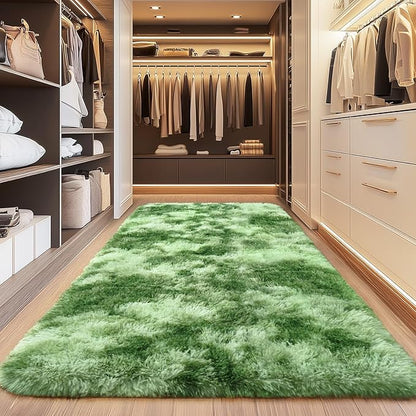 Fluffy Rugs for Living Room, Soft Shaggy Carpets for Living Room, Upgrade Anti-Slip Fuzzy Rugs for Kids' Room, Perfect Decor for Modern Home Tie Dye Green 2x6Feet