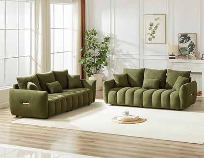 Antetek Teddy Sofa Set for Living Room, 2 Pieces Modern Deep Seat Oversized 3-Seater Cloud Boucle Couch for Bedroom, Office, Apartment, Furniture Set, 78-inch, Green (2 Pieces)