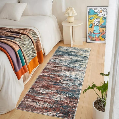 ROYHOME Washable Runner Rug 2x6 Modern Abstract Kitchen Rugs, Non Slip Bathroom Rug, Low Pile Laundry Room Soft Long Carpet for Hallway Bedroom Entryway, Red Multi