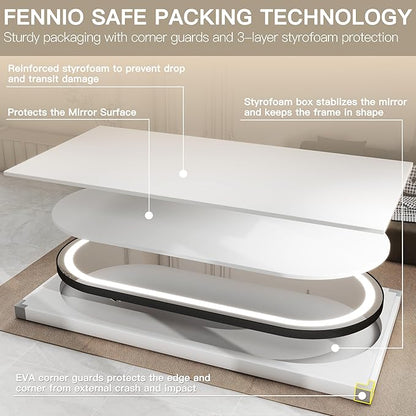 FENNIO 71" x 32" Large Wall Mounted Mirror with LED Lights, Oval Full Length LED Lighted Full Body Dressing Mirror for Bedroom, Salon, Brushed Aluminum Frame, Tempered Glass