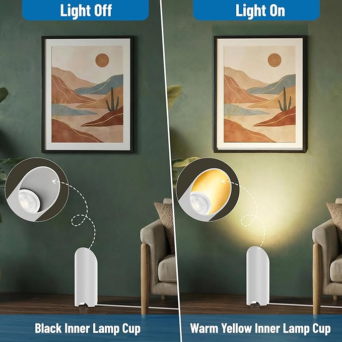 2 Pack Up Lights Indoor, 6W 3000K Warm White Uplighting Indoor Floor Can Light with GU10 Bulb, Indoor Floor Spotlight for Plants, Wall & Artwork, Plug Cord & Foot Switch, White