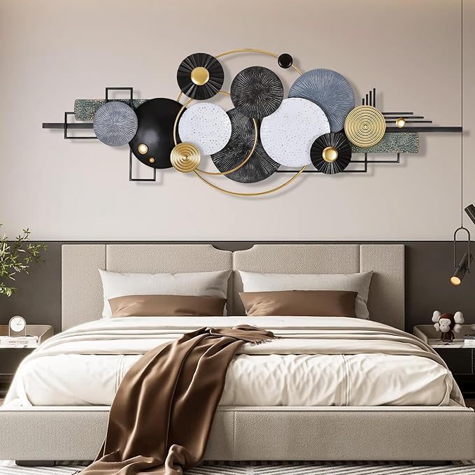 Lucky Monet Large Metal Wall Art, Metal Wall Decor for Living Room, 59.1" x 21.3" 3D Modern Abstract Wall Sculpture Accent Hanging Artwork Decorations for Bedroom Dining Room Entryway Home & Office