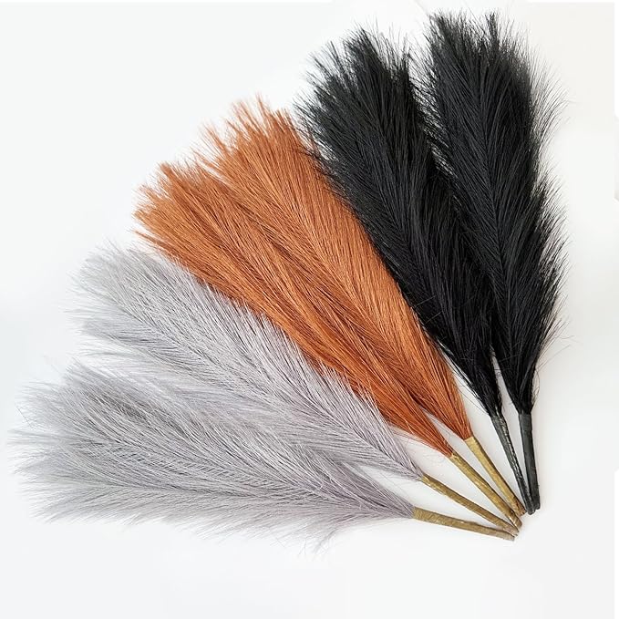 Pampas Grass Decor, Fluffy Faux Pampas Grass 6 Stem 18"/45cm Pompous Grass Small Flower Arrangement and Vase Filler for Boho Home Wedding Decoration
