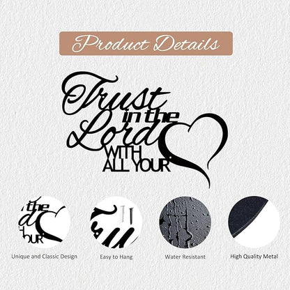 ESTART Trust in the Lord with all Your Heart Metal Sign, Metal Bible Verses Wall Art, Religious Quotes Wall Decor, Inspirational Love Theme Hanging Sign for Home Dining Room Kitchen Door Decorations