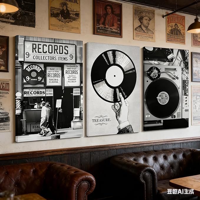 Vintage Music Canvas Wall Art Fashion Black And White Photography Preppy Vinyl Record Painting Picture Wall Decor Bar Rock Music Lovers Poster Print Artwork for Recording Studio Club Home Decoration
