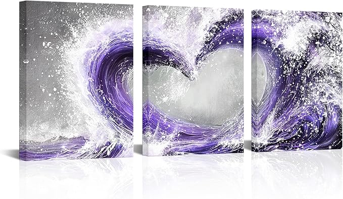 HOMEOART Bedroom Wall Art Ocean Wave Painting Love Sign Wall Decor Framed Artwork Bathroom Bedroom Living Room Decor (Purple)