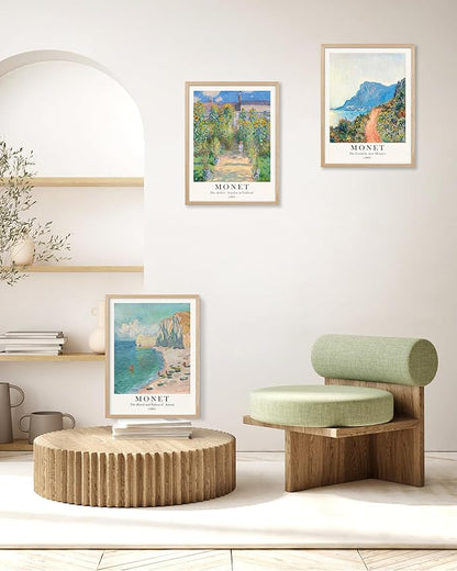 HesenDot Unframed Claude Monet Posters Set of 3, 12x16in Vintage Landscape Canvas Prints, Impressionism Paintings Wall Decoration for Living Room Bedroom Gallery Office Home