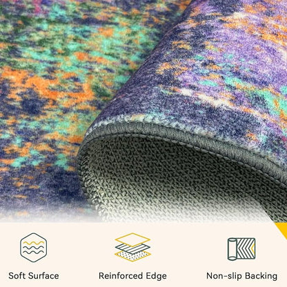 RELEANY Washable Area Rugs 9'x12' Non-Slip Modern Abstract Soft for Living Room Entryway Bedroom Nursery, Print Pattern, Purple Orange Blue Green Rust Red Colorful