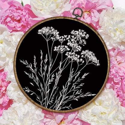 TLESKE Black Vintage Botanical Round Wall Art Decor Framed 10x10, Boho Wildflower Fall Floral Canvas Wall Art Artwork Prints, Rustic Wall Hanging Room Decorations Door Decor for Living Room Bedroom