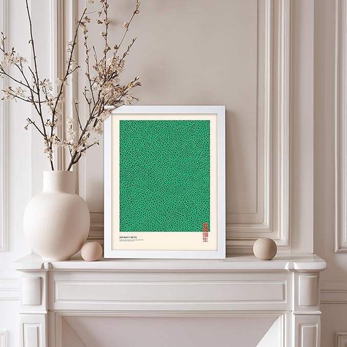 Poster Master Vintage Poster - Retro Pop Art Print - Gift for Artist, Friend - Infinity Nets, Japanese, Green, Modern, Abstract - Wall Decor for Home, Office, 8x10 White Framed