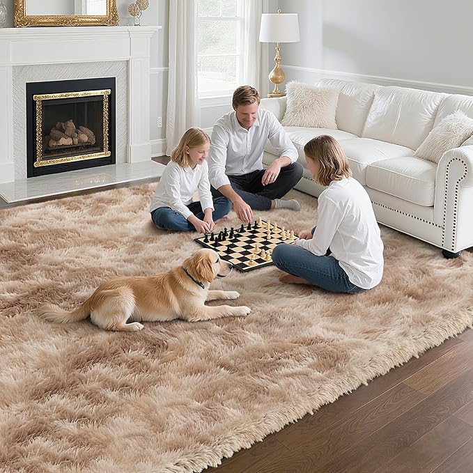 yongyangjuxin Fluffy Rug Shag Area Rug, Mottling Beige 9x12 Area Rugs for Living Room, Large Shag Area Rugs for Bedroom Kids Room Home Decor, Upgrade Anti-Skid Rectangular Fuzzy Rugs