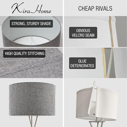 Kira Home Sadie 60" Modern Tripod Floor Lamp with Gray Linen Drum Shade, Mid Century Cross-Leg Standing Light with 9W LED Bulb, Brushed Nickel Finish