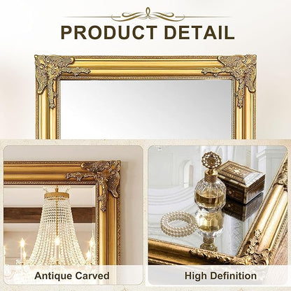 Vintage Gold Mirror for Wall, 24"x36" Antique Decorative Ornate Baroque Mirror for Living Room, Entryway, Bathroom, Fireplace