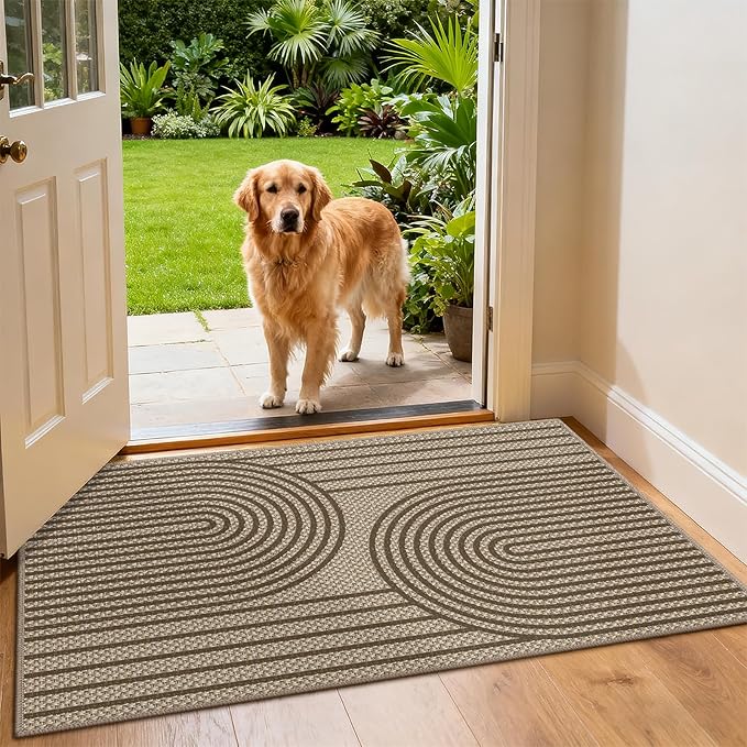 Easy Jute Front Door Mat, 2' x 3' Entryway Porch Rug, Brown Farmhouse Ultra-Thin Washable Non-Slip Mat for Indoor Foyer & Outdoor Patio Decor