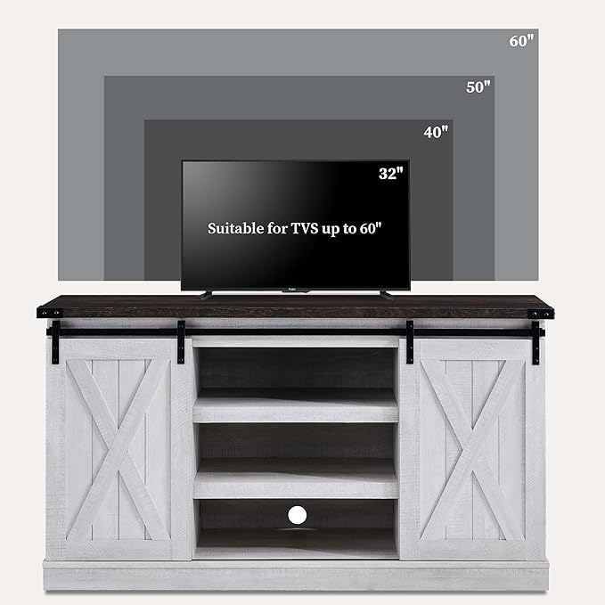 EDYO LIVING Farmhouse TV Stand for 60 Inch TV, Wood TV Stand with Sliding Barn Door, Entertainment Center with Storage Cabinet, Rustic Media Console for Living Room Bedroom, Ash Gray