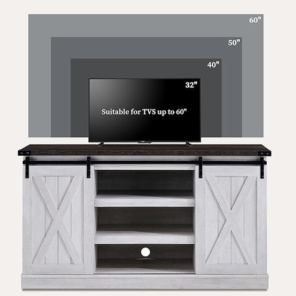 EDYO LIVING Farmhouse TV Stand for 60 Inch TV, Wood TV Stand with Sliding Barn Door, Entertainment Center with Storage Cabinet, Rustic Media Console for Living Room Bedroom, Ash Gray