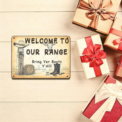 Welcome To Our Ranch Metal Tin Sign Vintage Farmhouse Sign Western Decoration and Country Home Decor for Cowboys Indoors or Outdoors 12x8 Inch