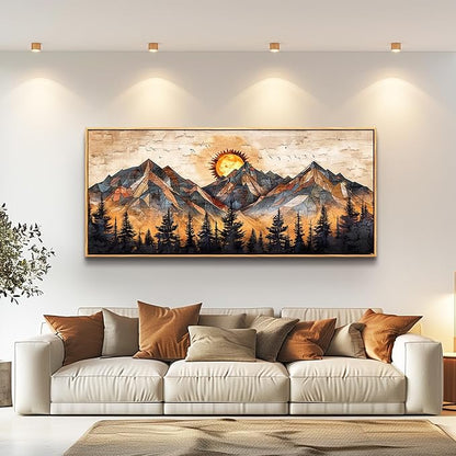 ZUITINGHUA Wood Framed Wall Art For Living Room Canvas Wall Decor For Bedroom Office Decorations Abstract Boho Paintings Mountain Landscape Pictures Modern Home Decor Artwork 32x72 In