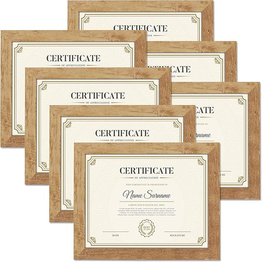 PETAFLOP Picture Frame 8.5x11 Rustic Certificate Frames Wall Tabletop Display Horizontally or Vertically, 7 Pack