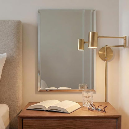24x36 Inch Frameless Bathroom Mirror with Solid Backing, Large Rectangular Beveled Wall Mirror for Over Sink, Vertical or Horizontal Vanity Mirror for Bathroom, Bedroom, Living Room
