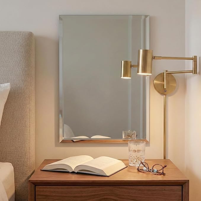 22x30 Inch Frameless Bathroom Mirror, Rectangular Beveled Wall Mirror for Over Sink, Vertical or Horizontal Vanity Mirror for Small Bathroom, Bedroom, Entryway