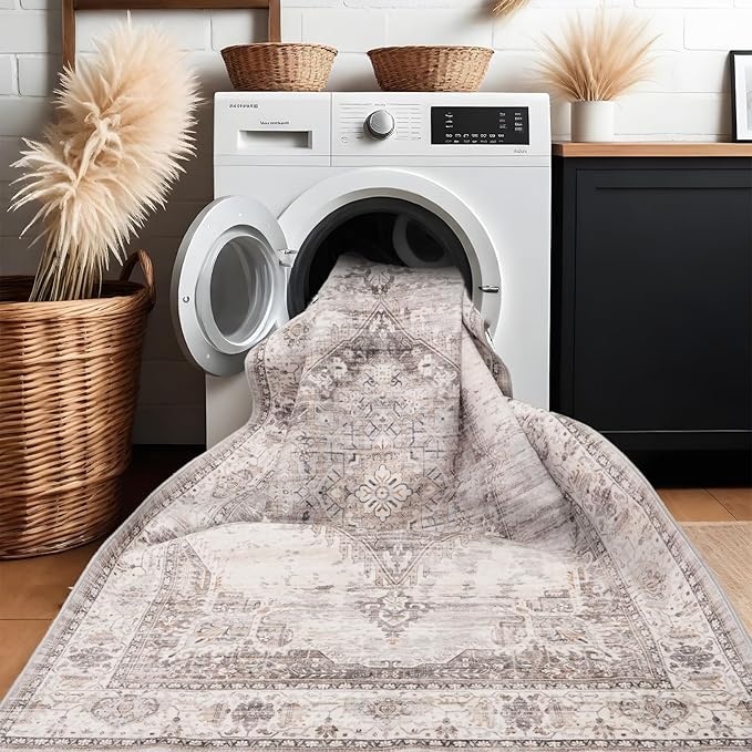Washable Hallway Runner Rugs 3x12: Soft Ultra Thin Low Pile Carpet Machine Washable Indoor Lightweight Rug Runner Anti Slip Backing Rugs for Living Room Bedroom Kitchen 3'x12' Beige