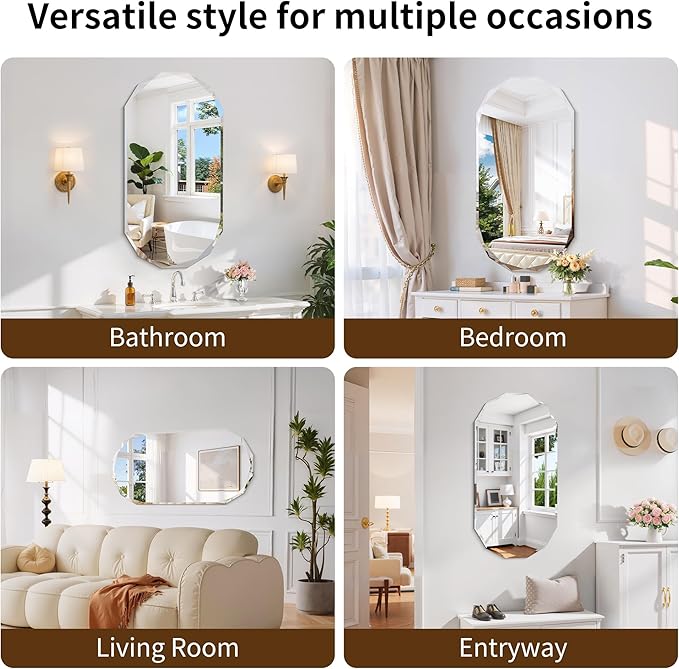 GLASHOM Frameless Bathroom Mirror, 20" x 40" Beveled Oval Wall Mirror for Over Sink, 20 Inch Modern Decorative Vanity Mirror for Bedroom, Living Room, Entryway, Hanging Mirror Horizontal or Vertical