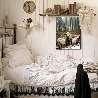 Jesus Christian Wall Art, Jesus Saves the Lost Lamb Canvas Wall Decor, Religion Canvas Art Wall Decor Posters Paintings Prints for Living Room, Bedroom, Prayer Room, Framed 12x16 inch