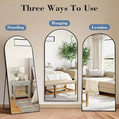 DUMOS Arched Full Length Mirror, 56"x21" Full Body Floor Standing Mirror with Aluminum Frame and Shatter Proorf Nano Glass, Modern Wall Hanging Leaning for Living Room, Home Decor, Black