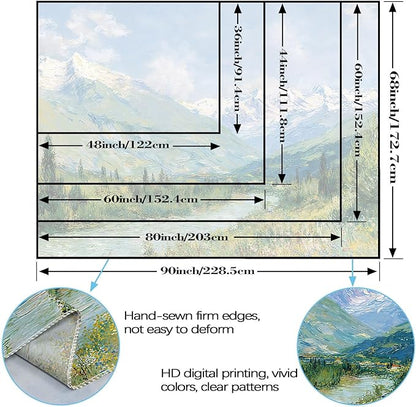 Leeisysme Mountain Landscape Tapestry, Monet Nature Wall Art, Clouds Flowing River for Living Room Bedroom Classroom Dorm Decor, Green 60x80 inches