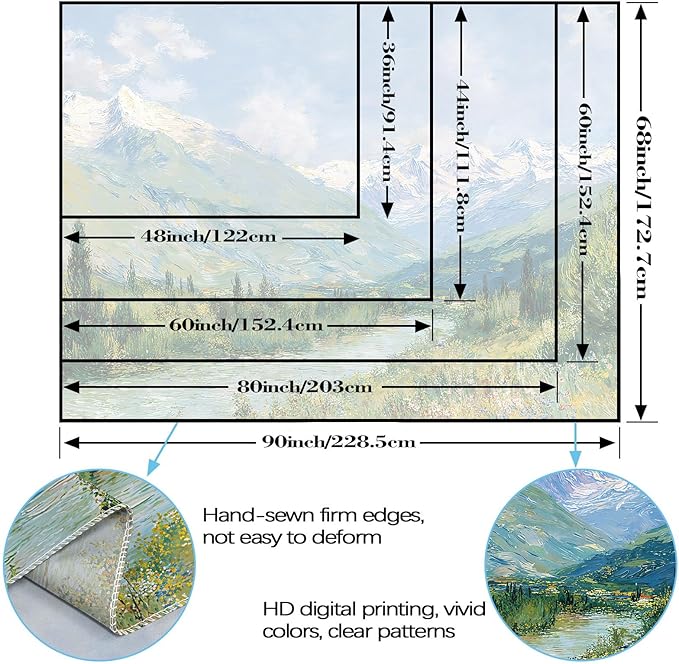 Leeisysme Mountain Landscape Tapestry, Monet Nature Wall Art, Clouds Flowing River for Living Room Bedroom Classroom Dorm Decor, Green 36x48 inches