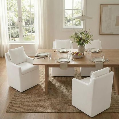 KISLOT Upholstered Dining Chairs Set of 1, Modern Dining Room Chairs with Casters & Washable Cover, Rolling Accent Chair with Hidden Storage for Kitchen, Farmhouse, Living Room, White, 1 Box