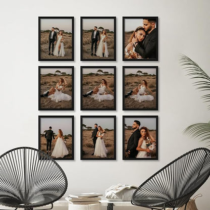 YESKAY 11x14 Picture Frame Set of 9, Photo Gallery Wall Frame Set, Display Pictures 8x10 with Mat or 11 x 14 Without Mat, Multi Photo Frames for Wall Mounting or Table Top Display, Black