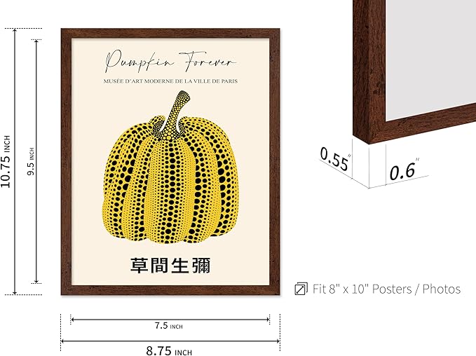 Poster Master Vintage Poster - Retro Pop Art Print - Gift for Artist, Friend - Pumpkin Forever, Black Dot, Modern, Abstract - Wall Decor for Home, Office, 8x10 Brown Framed