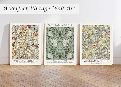 Induslyfe Framed Flower Wall Art Canvas Decor Set of 3, William Morris Framed Prints Posters Mid Century Modern Art, Aesthetic Floral Botanical Wall Art for Bedroom Living Room Bathroom 12x16
