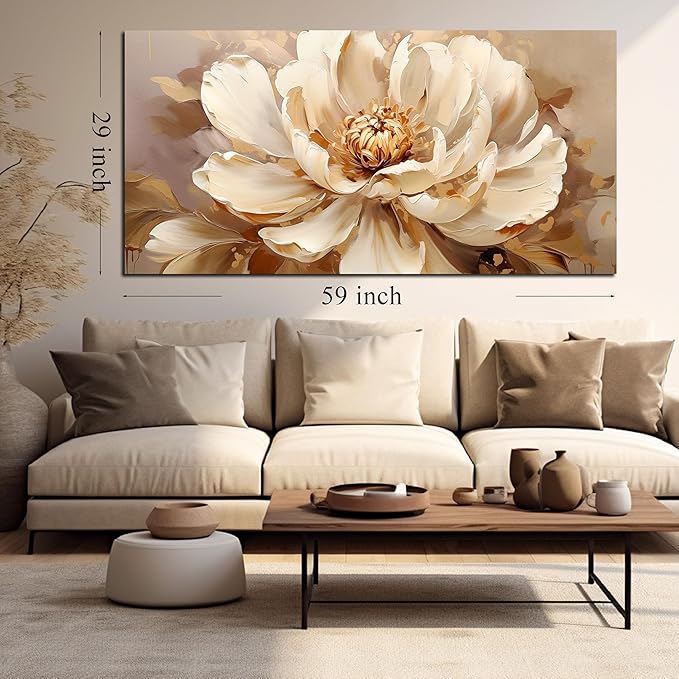 Large Flower Canvas Wall Art for Bedroom Women,White Floral Wall Decor for Living Room 29 x 59 Inch