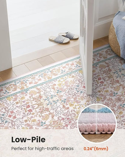 AMADA HOMEFURNISHING 8x10 Washable Area Rugs for Living Room, Non-Slip & Low-Profile Floral Large Area Rug with Durable Edge Binding, Soft Rugs for Living Room, Bedroom, Dining Room