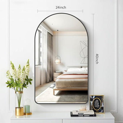 FORBATH Large Arched Wall Mirror 40x24 Inch, Black Arch Bathroom Mirror with Aluminum Frame, Arched Mirror for Dresser, Fireplace,Entryway,Home Decor,Hanging or Leaning Against Wall