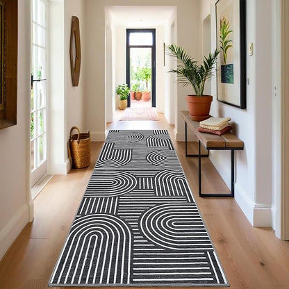 ROYHOME Modern Rug 2x6 Runners for Hallways, Abstract Kitchen Runner Rugs Non Slip Bath Runner, Rainbow Washable Runner Rug for Bedroom, Soft Long Rugs for Entryway Bathroom Laundry Dorm, Black