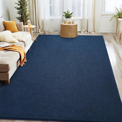 Rugs for Living Room Bedroom, 7x10 ft Navy Blue Area Rug, Washable Memory Foam Indoor Carpet, Modern Aesthetic Minimalist Non-Slip Carpets for Boys Girls Adults Home Decor