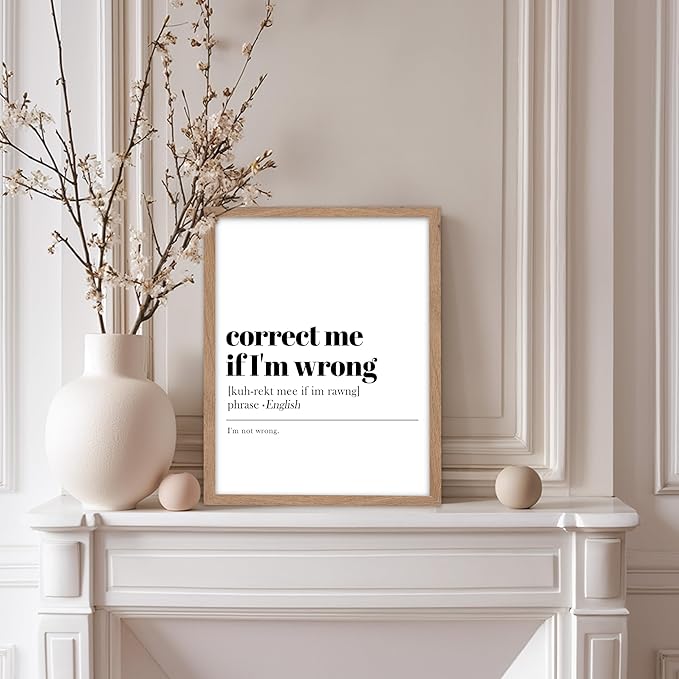 Poster Master Typography Poster - Retro Dictionary Print - Correct Me If I'm Wrong Definition, Book Page, Funny - Gift for Colleague, Friend - Wall Decor for Home, Office, 8x10 Beige Framed