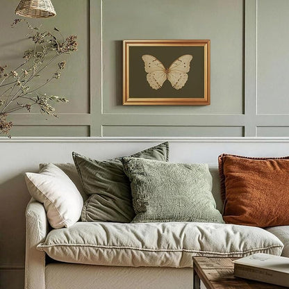 JLTULT Gold Frame White Butterfly Wall Art Print on Dark Green Background, Vintage Framed Wall Decor for Living Room, Bedroom, Office 12x16 Inch Fade-Resistant Print Easy to Hang