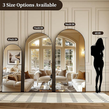 Large Black Full Length Mirror, 71''x32 Arched Floor Mirror for Bedroom, Oversized Full Body Mirror with Stand, Tempered Glass Safety Wall Mirrors for Living Room, Bathroom, Entryway