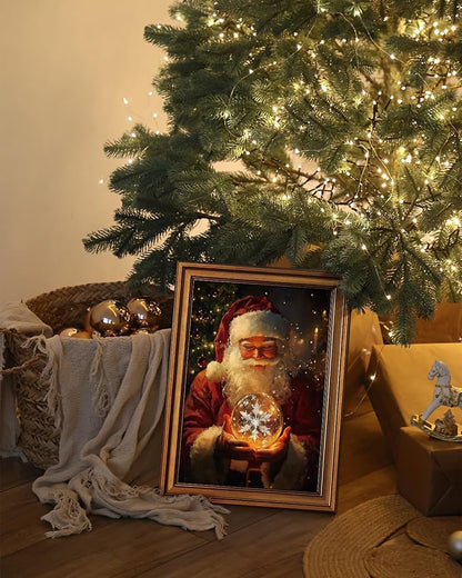 Bzstyleart Vintage Wall Art Decor, Vintage Chiristmas Wall Art Framed, 12 x 16 Inch Framed Christmas Decorations Indoor Winter Decor, Christmas Santas Claus Holding a Glass Ball