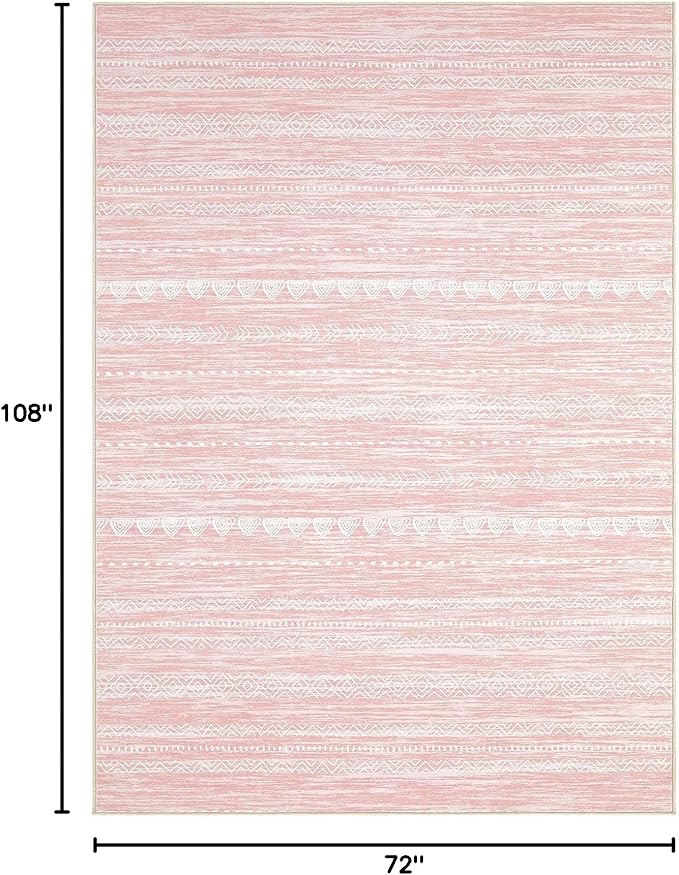 Nakagishi Pink Rugs for Bedroom Girls: 6x9 Washable Boho Large Neutral Cute Soft Area Rug Modern Indoor Floor Non Slip Accent Carpet for Living Room Nursery Kids Playroom Preppy Room Dorm Baby Room