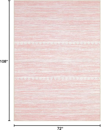 Nakagishi Pink Rugs for Bedroom Girls: 6x9 Washable Boho Large Neutral Cute Soft Area Rug Modern Indoor Floor Non Slip Accent Carpet for Living Room Nursery Kids Playroom Preppy Room Dorm Baby Room