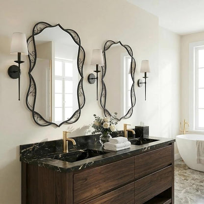Besdomus Modern Black Bathroom Mirror: 24"x36" Scalloped Modern Large Bathroom Vanity Mirrors for Over Sink - Farmhouse Decorative Vertical or Horizontal Hanging for Bathroom/Living Room/Entryway